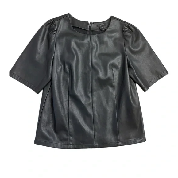 Ann Taylor Black Faux Leather Blouse - Picture 2 of 3